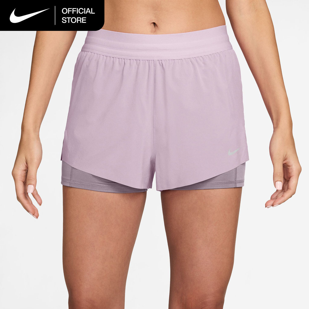 Nike Dri-FIT Women's Swift Mid-Rise 2-in-1 Running Shorts - Bleached Lilac [HJ5377-583]