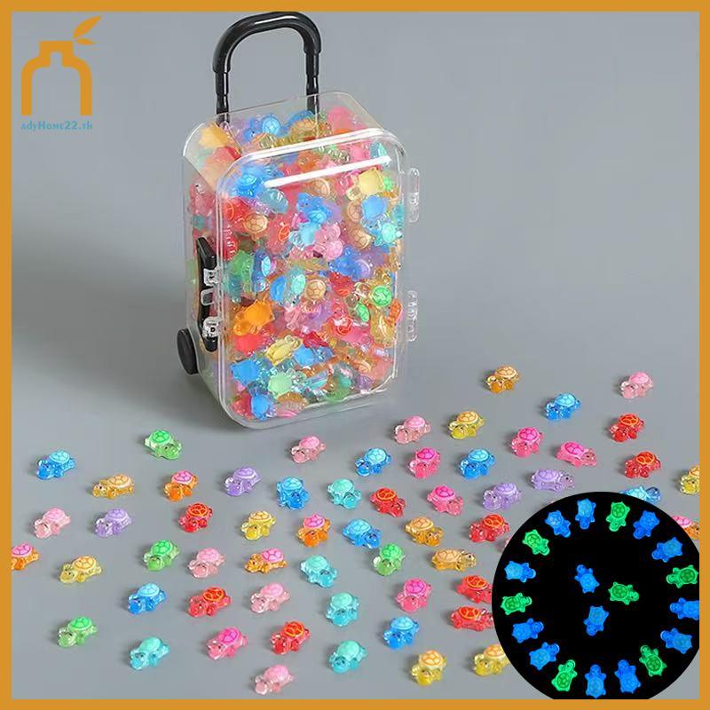 ADYHOME 100 ชิ้นการ์ตูน 3D เต่าเรืองแสง DIY Dopamine สีมินิเรซิ่นสัตว์ Night Glow Miniature Figurines Fairy ตกแต่งสวน TH