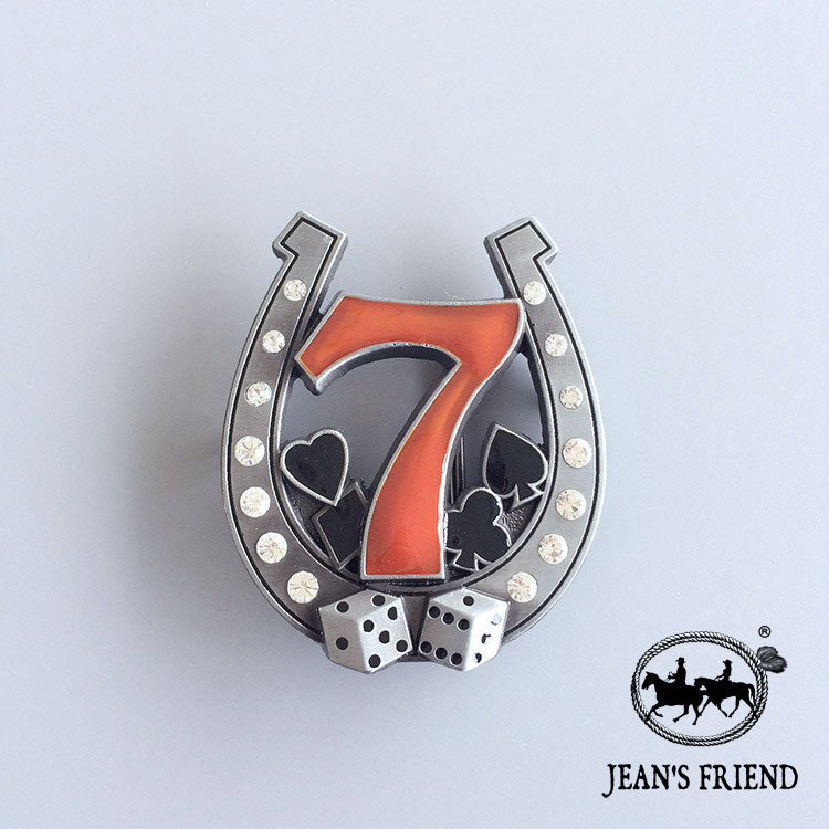 Denim Good Partner Lucky 7 หัวเข็มขัดเพชรรูปเกือกม้า < Lucky 7 > หัวเข็มขัดลายนูนสไตล์ตะวันตก