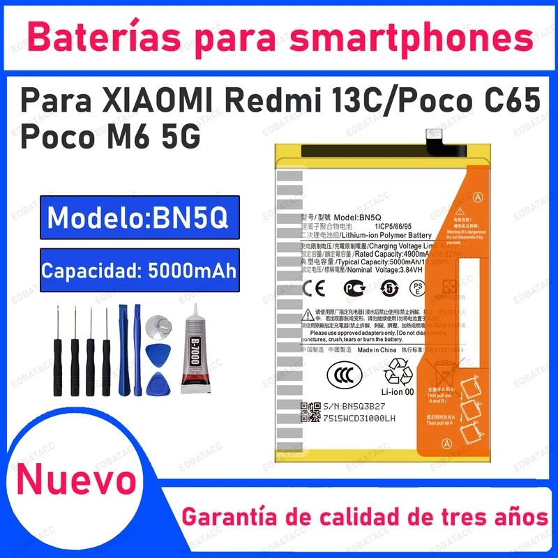 100% ใหม่ 5000mAh BN5Q แบตเตอรี่สําหรับ Redmi 13C/Poco C65/Poco M6 5G เปลี่ยน Bateria + เครื่องมือฟร