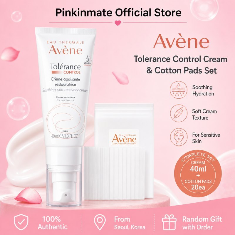 Avene Tolerance Control Cream 40ml + Cotton Pad 20ea Set | Soothing Hydrating Moisturizer สําหรับ Ol