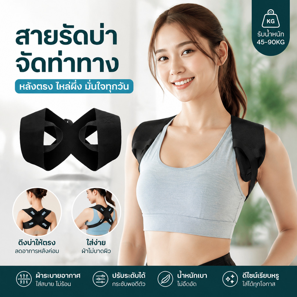 เข็มขัดพยุงท่าทาง ปรับหลังตรง ลดการนั่งหลังค่อม รองรับหลังและเอว น้ำหนักเบา ปรับขนาดได้