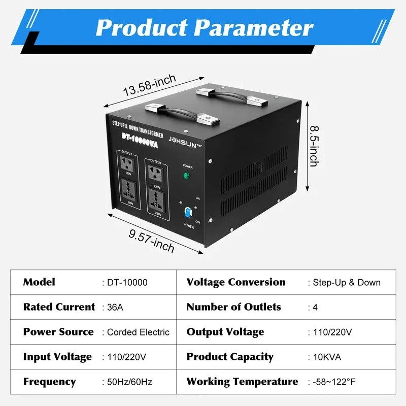 67NB ใหม่ตัวแปลงแรงดันไฟฟ้า 10000W – หม้อแปลงสเต็ปอัพ/ดาวน์สําหรับ 110V ถึง 220V และ 220V ถึง 110V