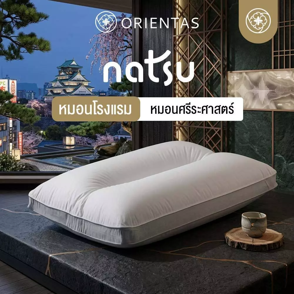 Orientas หมอนเพื่อสุขภาพ รุ่น Natsu เทคโนโลยี Double Wave รองรับต้นคอ ออฟฟิศซินโดรม กันไรฝุ่น