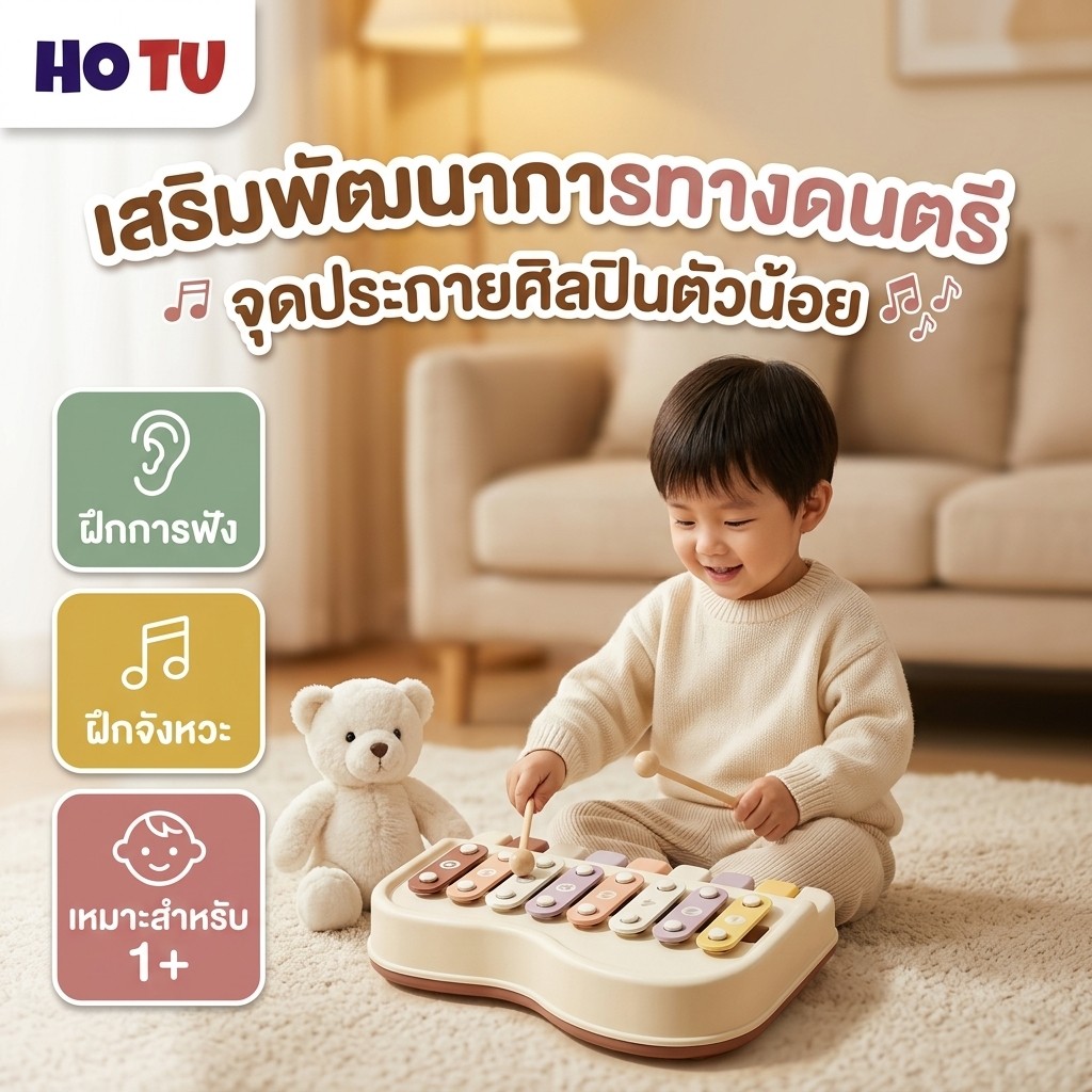 🔥สินค้ามาใหม่🔥 HOTU Toy เปียโนพกพาแปดเสียง 2-in-1 เครื่องดนตรีเด็ก เคาะจังหวะ เสริมพัฒนาการ ฝึกทักษะดนตรี เด็กอนุบาล