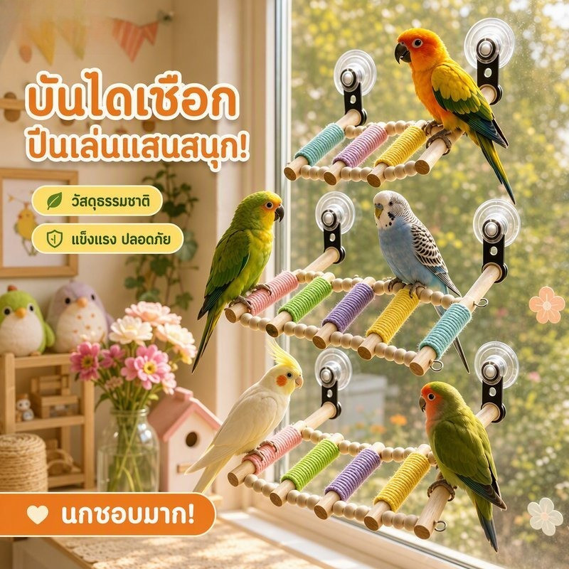 ของเล่นนก คอนยืนนก คอนยืนนกแก้ว คอนยืนแบบดูดติด สามารถติดตั้งบนกระจกหรือกระเบื้องได้ ติดตั้งง่าย