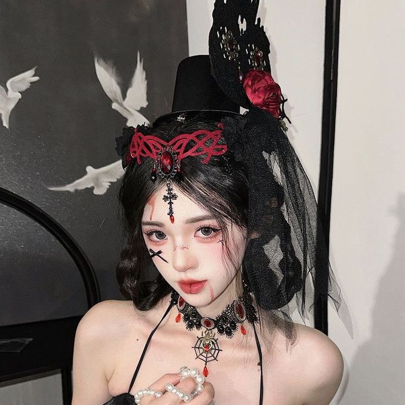 万* 圣节Cos服装扮魔女巫师Ins道具纯欲感黑色女巫帽巫婆帽子Wan * Holy Festival Cosplay Costume Disguised As Witch Witch Ins Pro