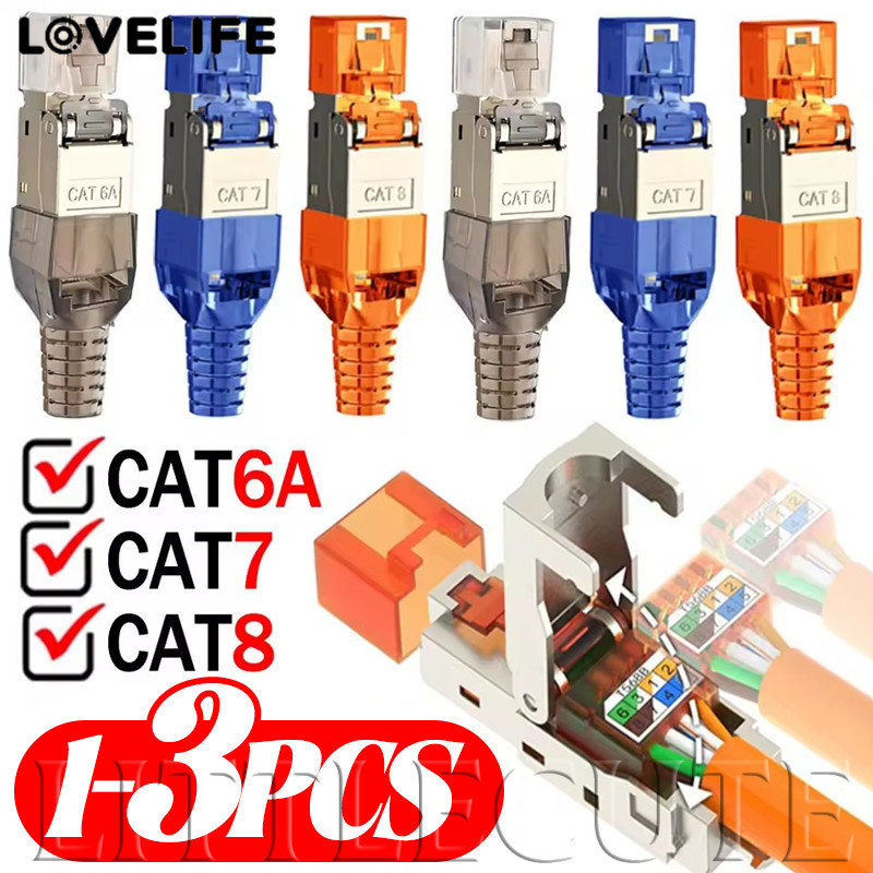[AUTO&3C] ขั้วต่อ 10Gigabit RJ45 ขนาด 1/2/3 ชิ้น | CAT8 ชิลด์โลหะผสมสังกะสี | แบนด์วิดท์ 2000MHz | สี-รหัส 3 สี | สําหรับแร็ค แผงแพทช์ & Home Lab / ราคาดี