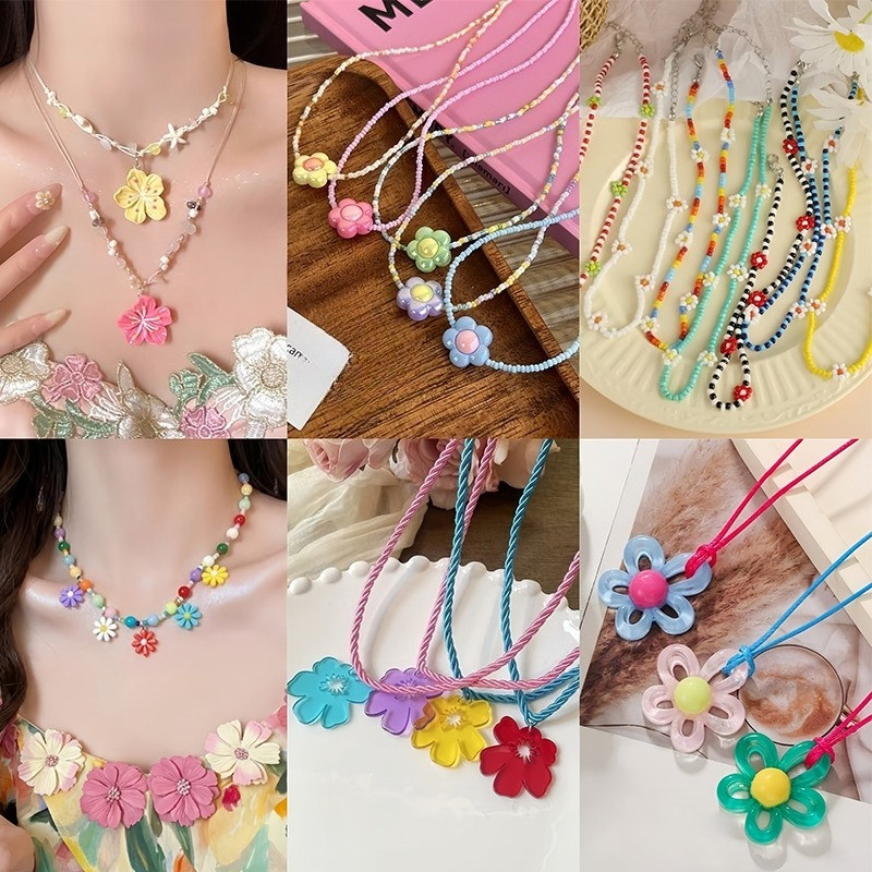 สร้อย สร้อยคอ y2k ลูกปัด ดอกไม้ น่ารัก ins สีสันสดใส ใส่ไปทะเล สำหรับผู้หญิง สไตล์หลากหลาย ส่งเร็ว COD