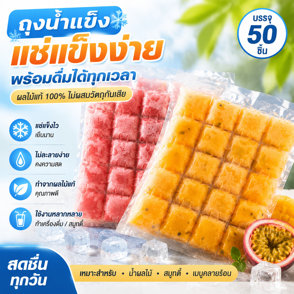 10-50ชิ้น ถุงทำน้ำแข็งใช้แล้วทิ้ง PE เกรดอาหาร ทำน้ำแข็งง่าย สำหรับช่องแช่แข็ง พกพาสะดวก