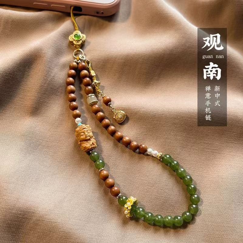 National อินเทรนด์โซ่โทรศัพท์มือถือ Lanyard โซ่โทรศัพท์มือถือ High-End ประณีต Wenwan สไตล์แห่งชาติเครื่องประดับไม้จันทน์ Fe