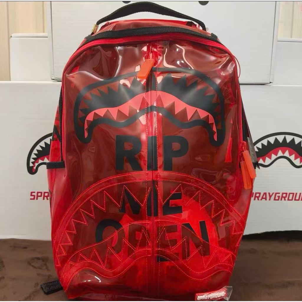 SG Sprayground Shark Mouth Backpack Street Wear Transparent Red Silicone Design Unique RIP ME OPEN B