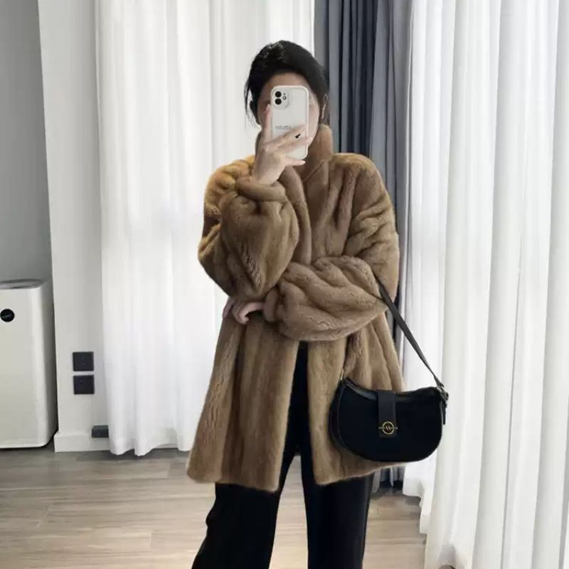 2026 สไตล์ใหม่ High-End Celebrity Mink สองสี Golden Mink Stand-Up Collar Faux Mink Coat Fur Coat ผู้