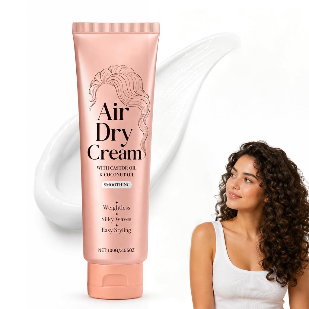 Air Dry Cream for Hair, Smoothing Style Cream with Castor Oil & Coconut Oil, Frizz Control for Wavy 