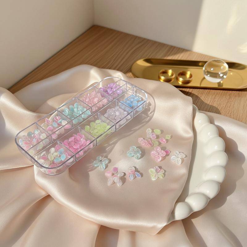 [GZ] 3D นูนกลีบเล็บ Charms 12 กริดหลายสีเล็บอุปกรณ์เสริมสําหรับ DIY อะคริลิคตกแต่งเล็บ TH