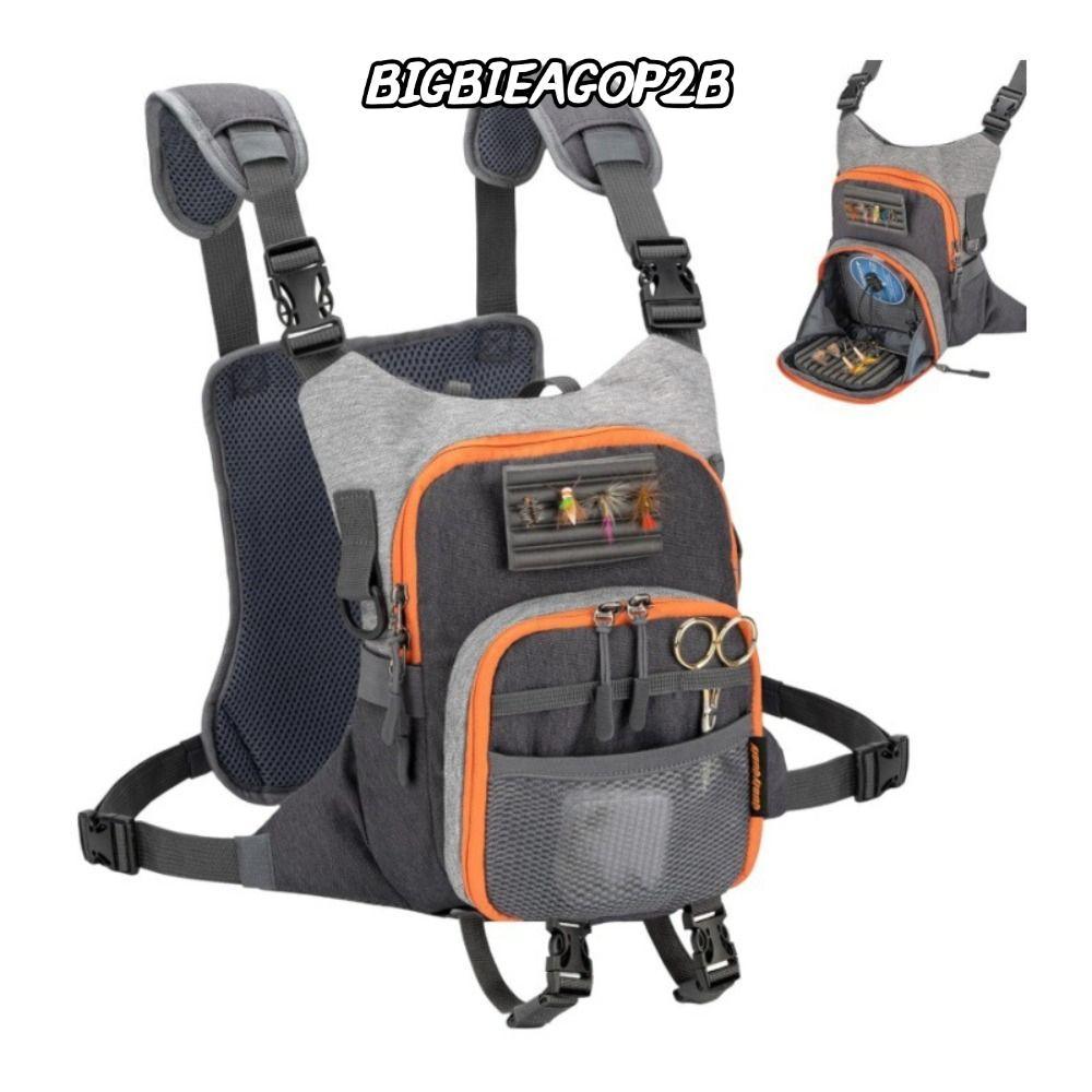 BIGBIEGOP2B Fly Fishing Chest Pack, ผ้าพร้อมหัวเข็มขัดแบบปลดเร็ว Fly Fishing Sling Backpack, แบบพกพา