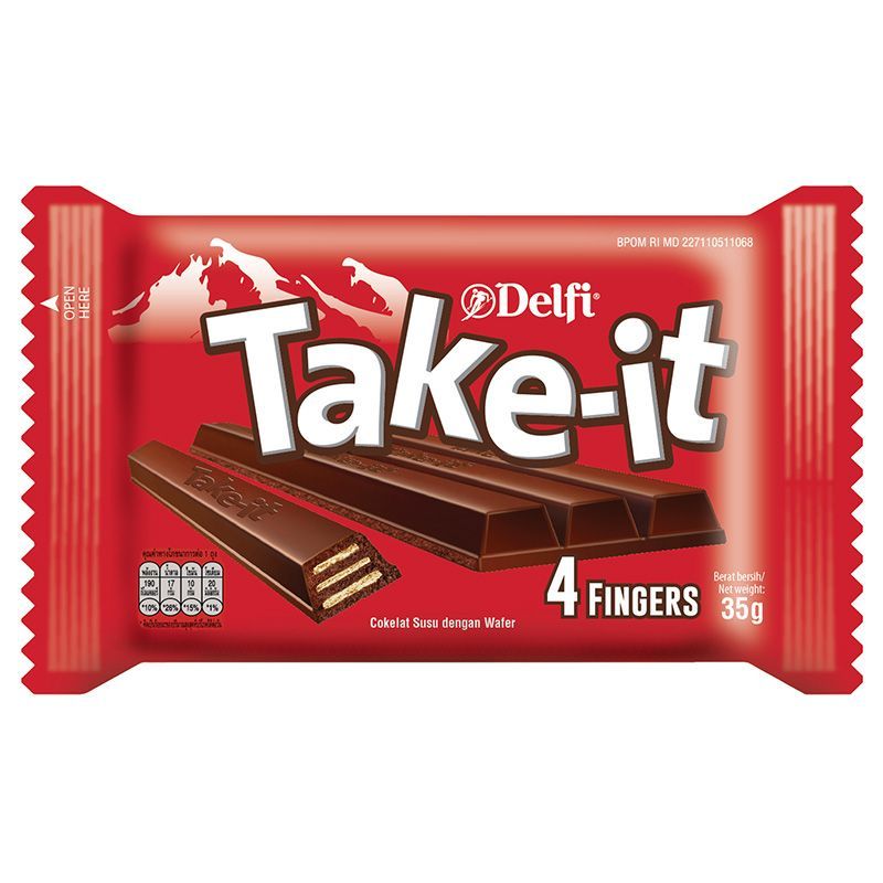 เดลฟี่ช็อกโกแลตนมสอดไส้เวเฟอร์ 35กรัม Delfi Take It Milk Chocolate 35g. [หมายเลขบาร์โค้ด 8991001111944]