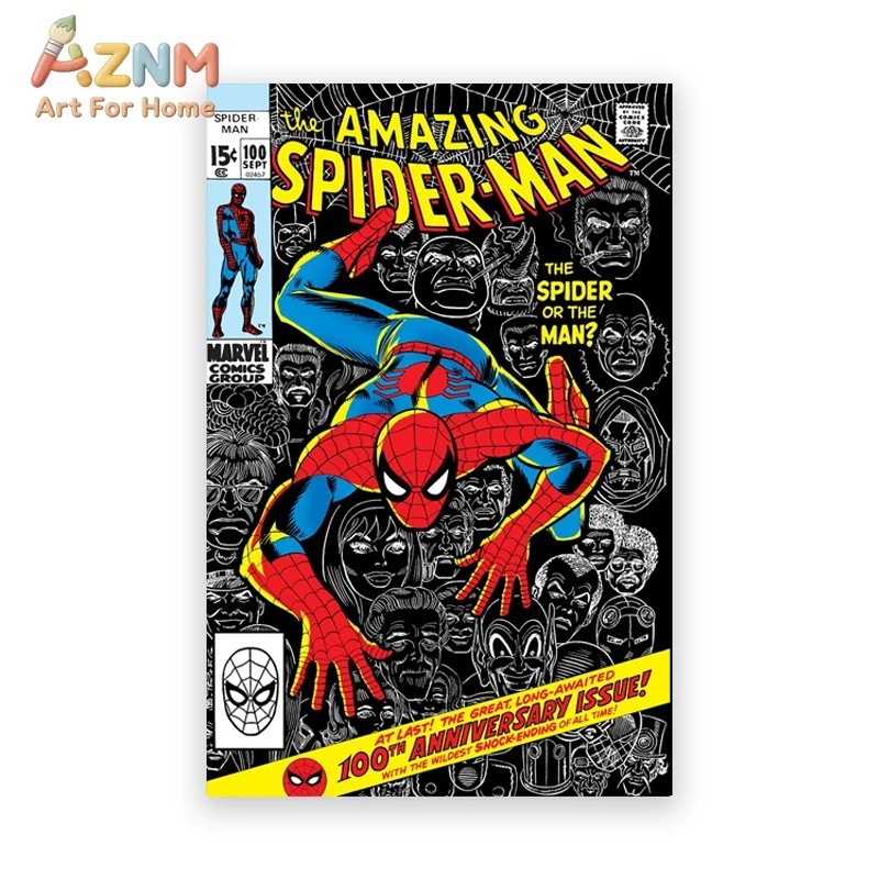 25UQ Vintage 100th 200th 300th Edition Spider-Man ฝาครอบการ์ตูนโปสเตอร์ Spider Man คลาสสิกการ์ตูนครอ