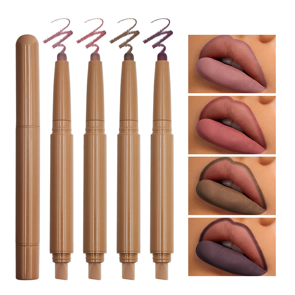 Peptide lip Pencil ลิปสติกแบบสองหัว สีนู้ด Smooth No Logo lip Pencil peptide lip liner Ready Stock