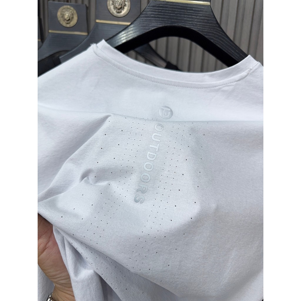 Svip~Cool Breathable Perforated Function T ฤดูร้อนรอบคอพิมพ์สบายยืดกีฬา Quick-Drying แขนสั้น T @-