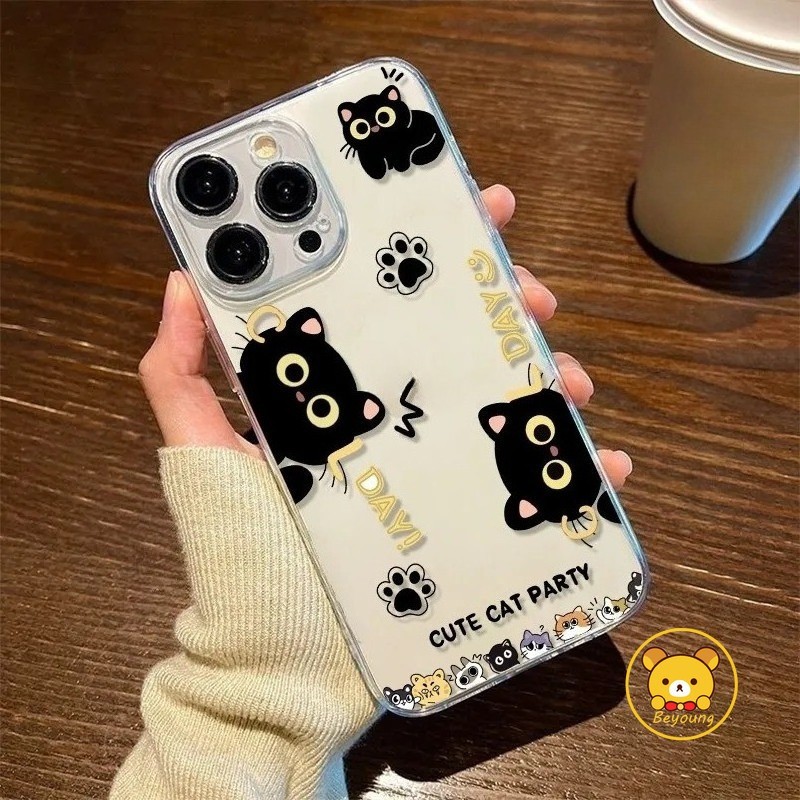 การ์ตูนแมวดําเคสโทรศัพท์สําหรับ iQOO Z11 Z10 Z9S Z9 Turbo Plus Z9X Z8 Z8X Z7X Z7i Z6 Z6X Z5 Z3 Z1 Z1