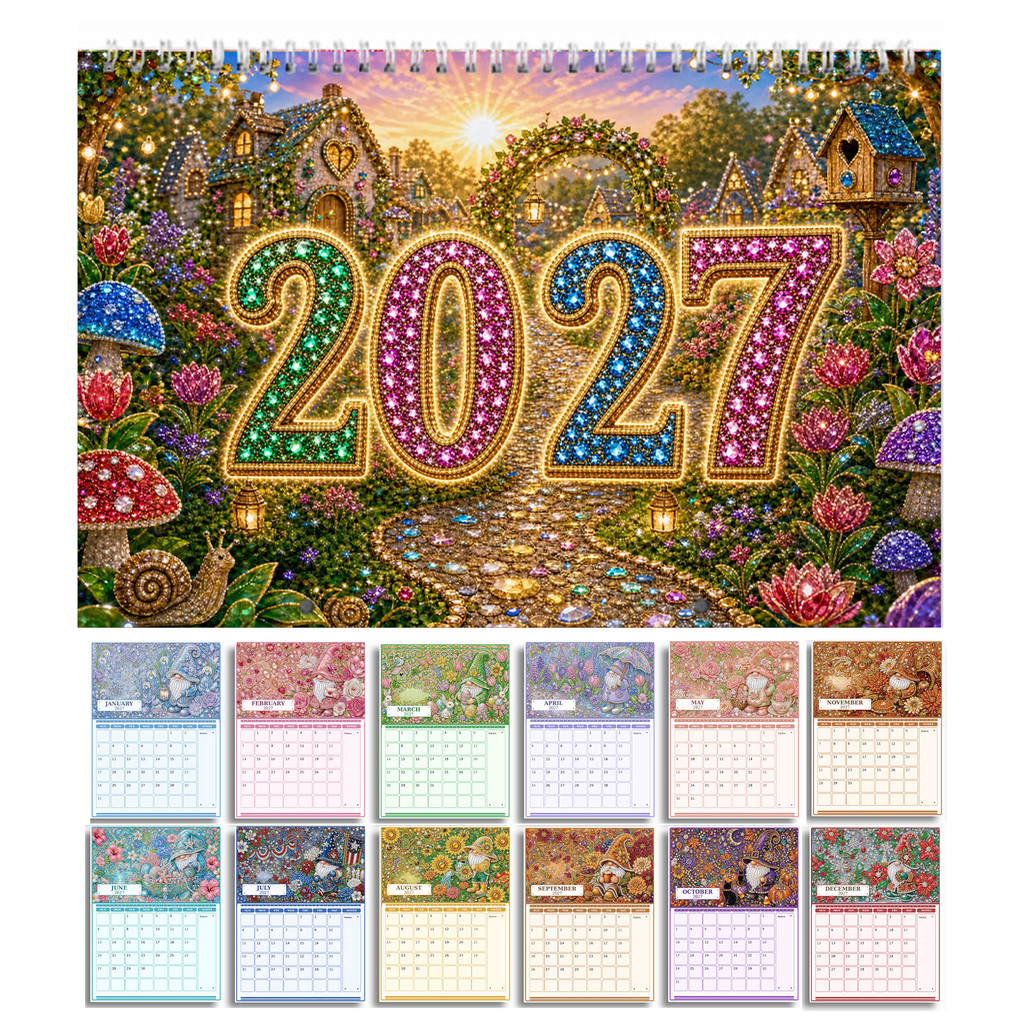 2027 Goblins DIY เพชรภาพวาดปฏิทินสําหรับผู้ใหญ่เครื่องประดับผนังเพชรศิลปะวันที่ 11.81x9.45 นิ้วภาพวา