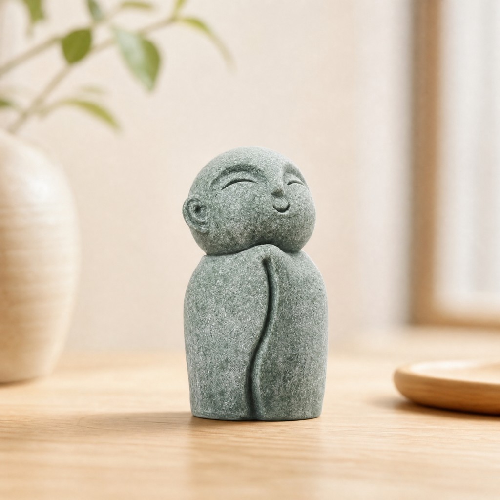 Jizo Monk Figurine เรซิ่นสีเทา Jizo รูปปั้น Stone-Look Monk Figurine Serene ประติมากรรม Zen สําหรับ 