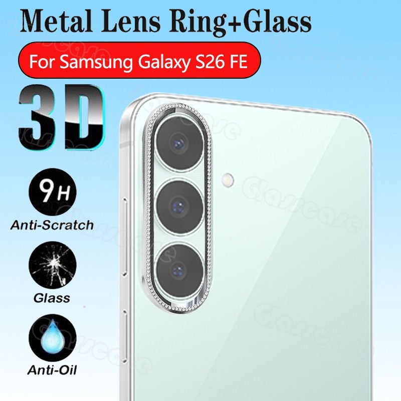 SAMSUNG [คลังสินค้าพร้อม]เลนส์กล้องโลหะสําหรับSamsung Galaxy S26 FE Ultra S26FE S26Ultra S26 + Plus GalaxyS26FE 2026 9H HDอลูมิเนียมโลหะผสมGlitter Diamondกล้องเลนส์ป้องกันฟิล์ม
