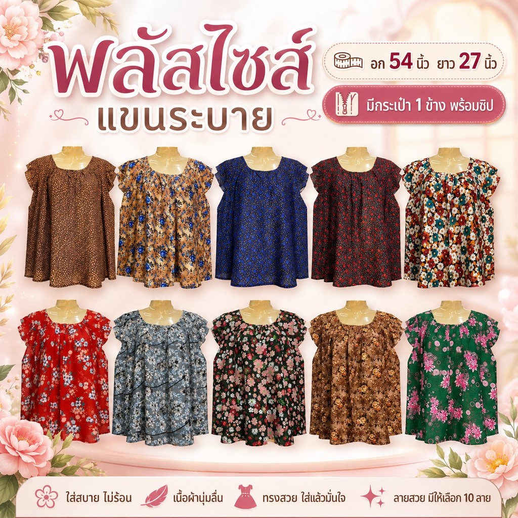 เสื้อแขนระบบ พลัสไซส์ อก 54 นิ้ว ผ้านิ่มใส่สบาย ไม่ร้อน มีกระเป๋า 1 ข้างพร้อมซิป ผ้าสปัน เสื้อคนแก่ p03
