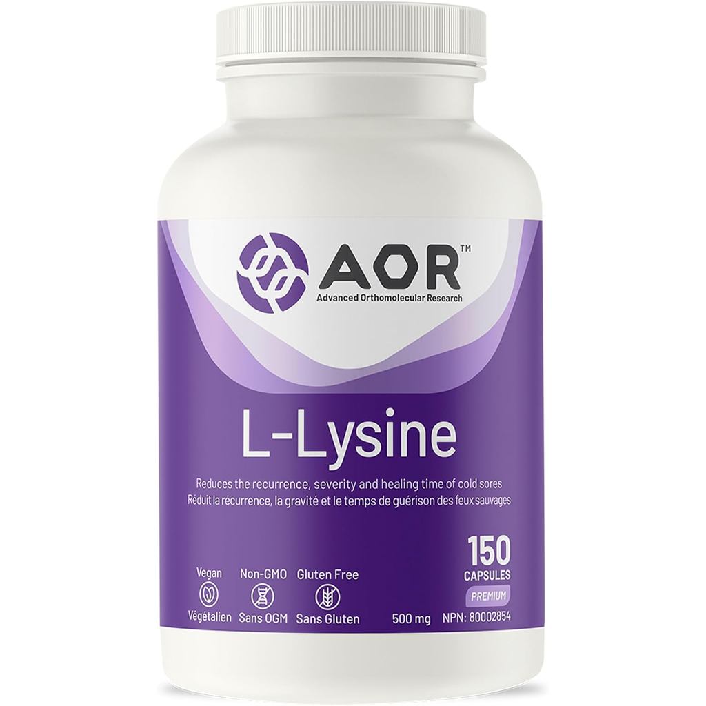 AOR L-Lysine 500mg แคปซูล ช่วยในการสร้างคอลลาเจน 150 แคปซูล | การสนับสนุนส่วนเย็นสูตรแคปซูลมังสวิรัต