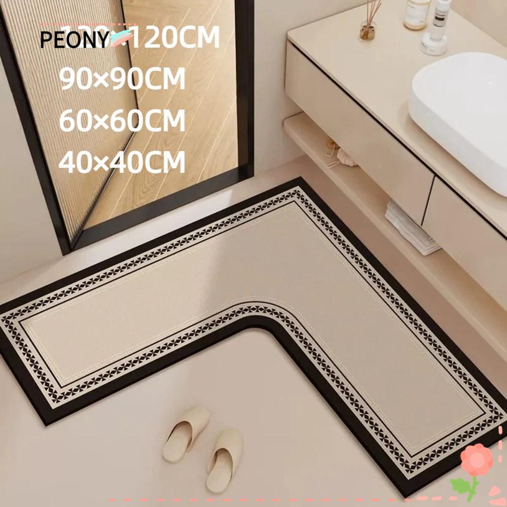 PEONYPAVILION พรมห้องครัว, Stain-Resistant Water Absorbent L-Shaped Rug, Luxury Oil-Resistant Kitche