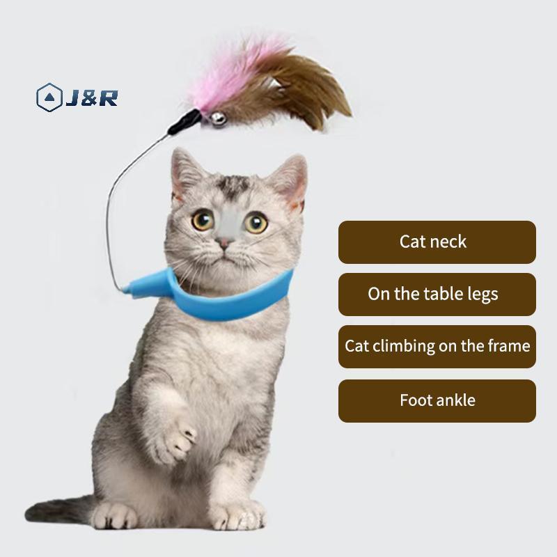 J&R> 1 2 ชิ้น Cat Teaser Wand ลวดเหล็กทนทานพร้อม Bell Fun Collar ของเล่นสําหรับแมวในร่มความบันเทิง