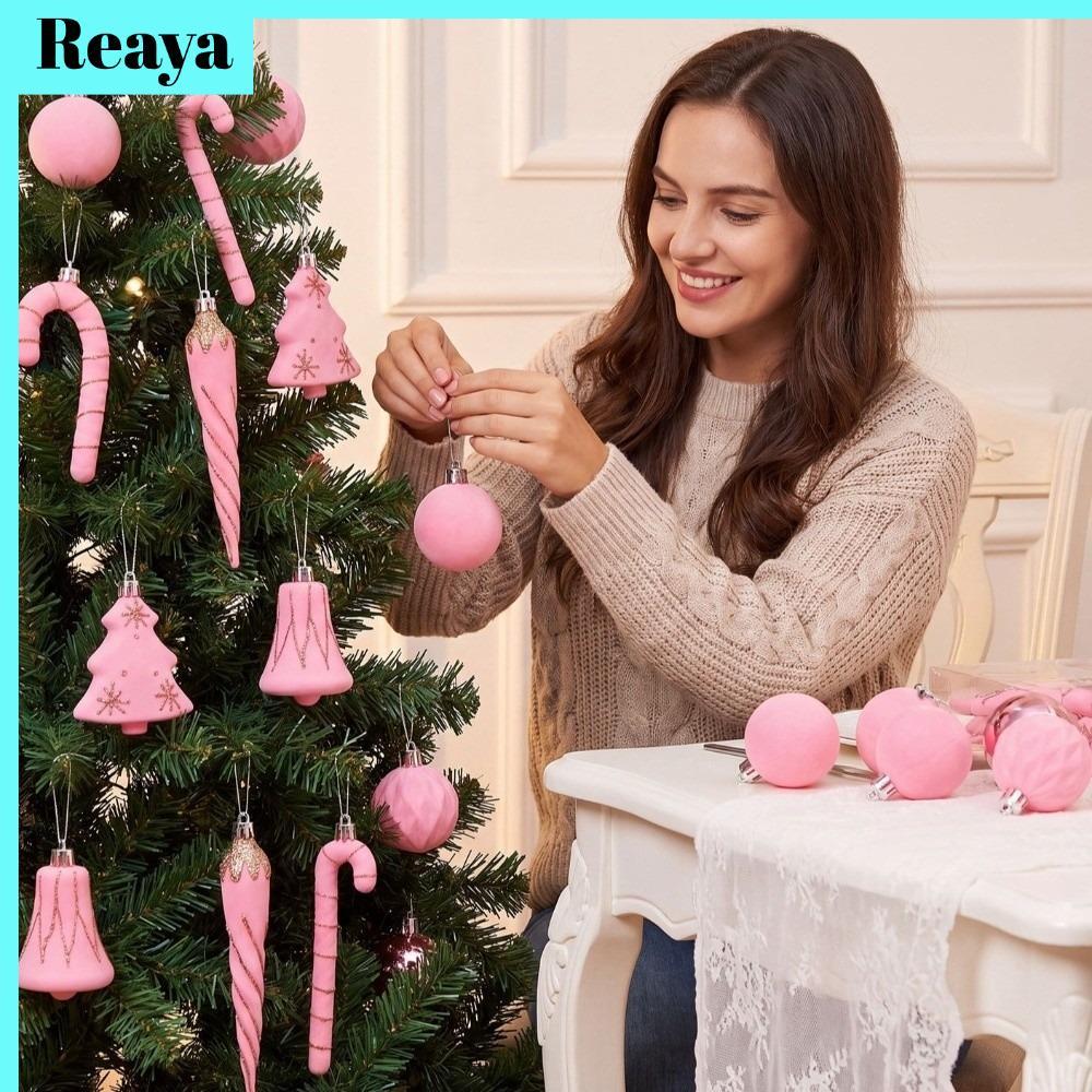 REAYA 10 ชิ้น/เซ็ต Christmas Ball, Flocking Shiny Christmas Tree Ornament, Festival Creative Xmas Or