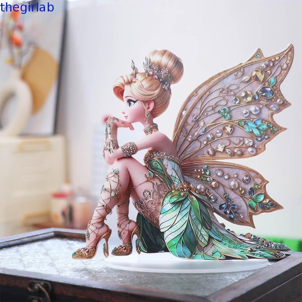 ตุ๊กตานางฟ้า THEGIRLAB, Elves 2D เครื่องประดับรูปปั้นนางฟ้าอะคริลิคแบน, ของขวัญเด็กที่มีปีกฐานสาวเคร