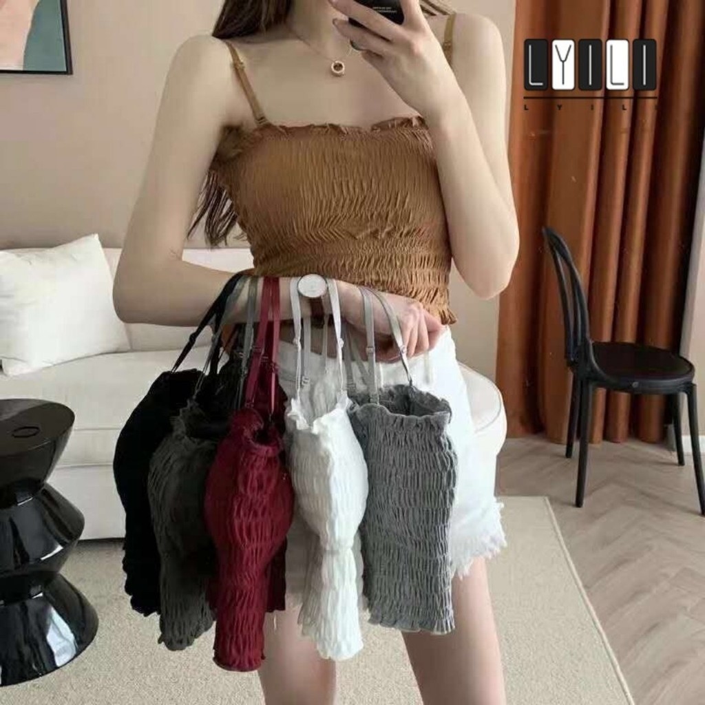 ฐานเบาะริ้วรอย Strappy Top สําหรับผู้หญิงไม้หู Edge Super Sexy Going-Out Tops