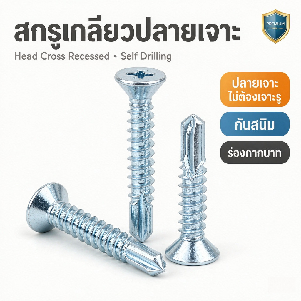 สกรูหัวเตเปอร์ ปลายสว่าน แฉก F+ สแตนเลส 304 #6 #7 #8 #10 Flat Head Phillip Self Drilling Screw SUS41