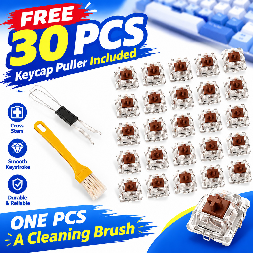สวิตช์คีย์บอร์ด Clicker Key 30 ชิ้น 3 พิน สวิตช์สัมผัสคีย์บอร์ดกลไก พร้อมเครื่องถอดคีย์แคป + แปรงทำความสะอาด