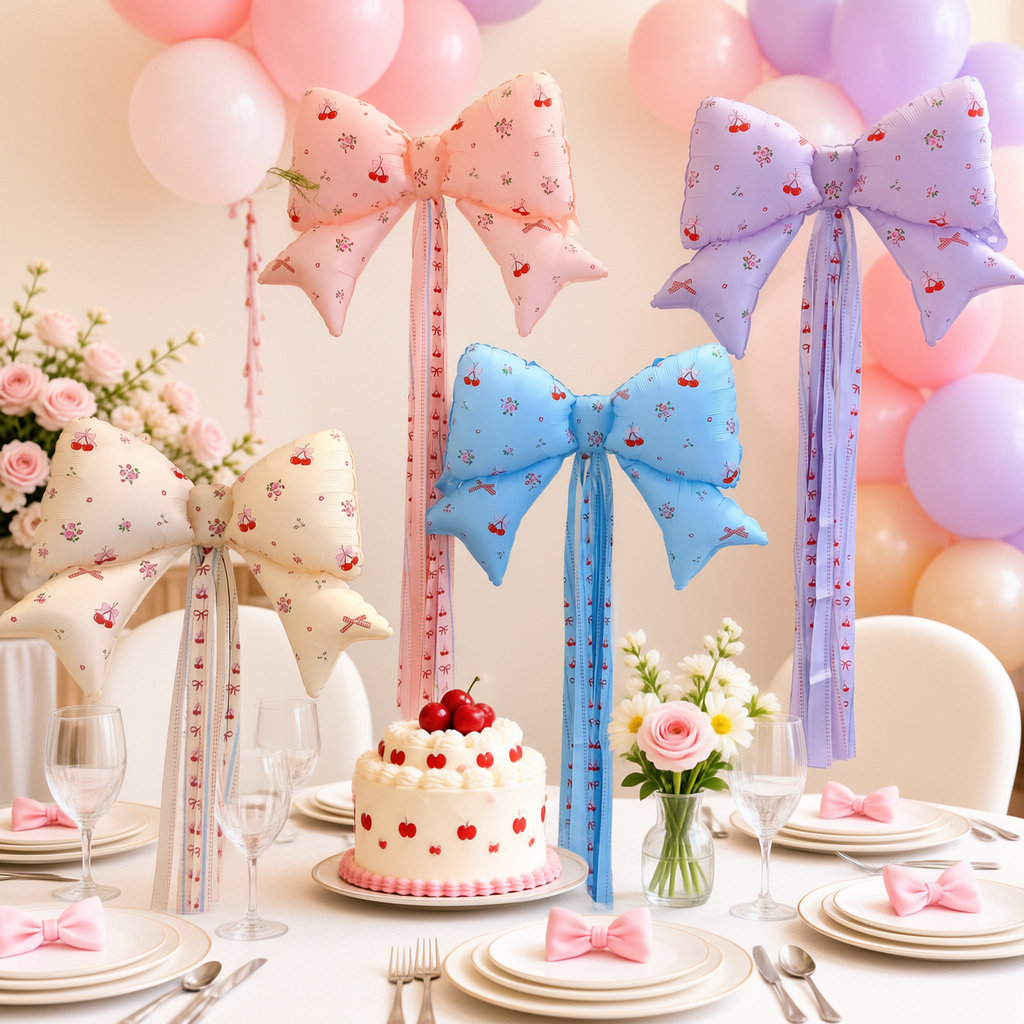 โบว์และพู่บอลลูนตกแต่ง Ins Party ตกแต่งพู่ยาวสําหรับวันเกิดหญิงและทารก Full-Moon งานปาร์ตี้ Soft สี 