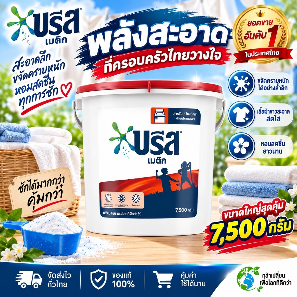 บรีส เมติก ผงซักฟอก ถัง 7500 กรัม