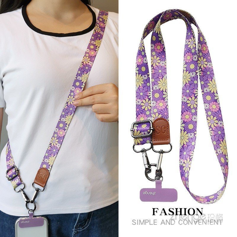 เชือกเส้นเล็กโทรศัพท์มือถือ Cross-body สามารถกลับปรับยาว ins หญิง Super สวยพิมพ์ริบบิ้นรุ่นกว้าง Hal