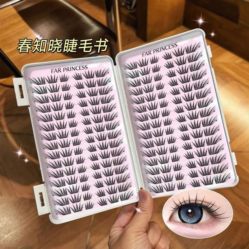 ' 新品薄片春知晓假睫毛手工柔软初学者减龄新手单簇分段式免卸Free Glue Spring Knows About Fake Eyelashes, Small Thin Sheets, Large 