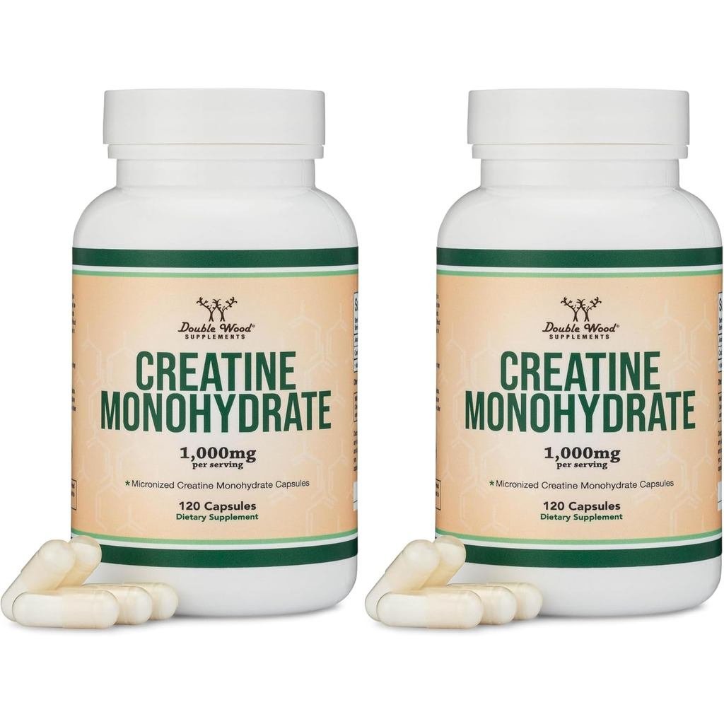 Creatine Monohydrate Capsules - เสิร์ฟละ 1g, 120 Count - ไม่มีฟิลเลอร์, มังสวิรัติที่ปลอดภัย, Non-GM