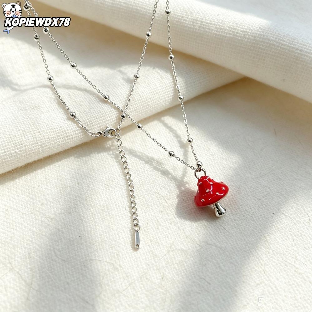 KOPIEWDX78MN สร้อยคอจี้เห็ด,ที่มีสีสันเคลือบเห็ดสร้อยคอผู้หญิง, Y2K เงินลูกปัดเครื่องประดับของขวัญโซ