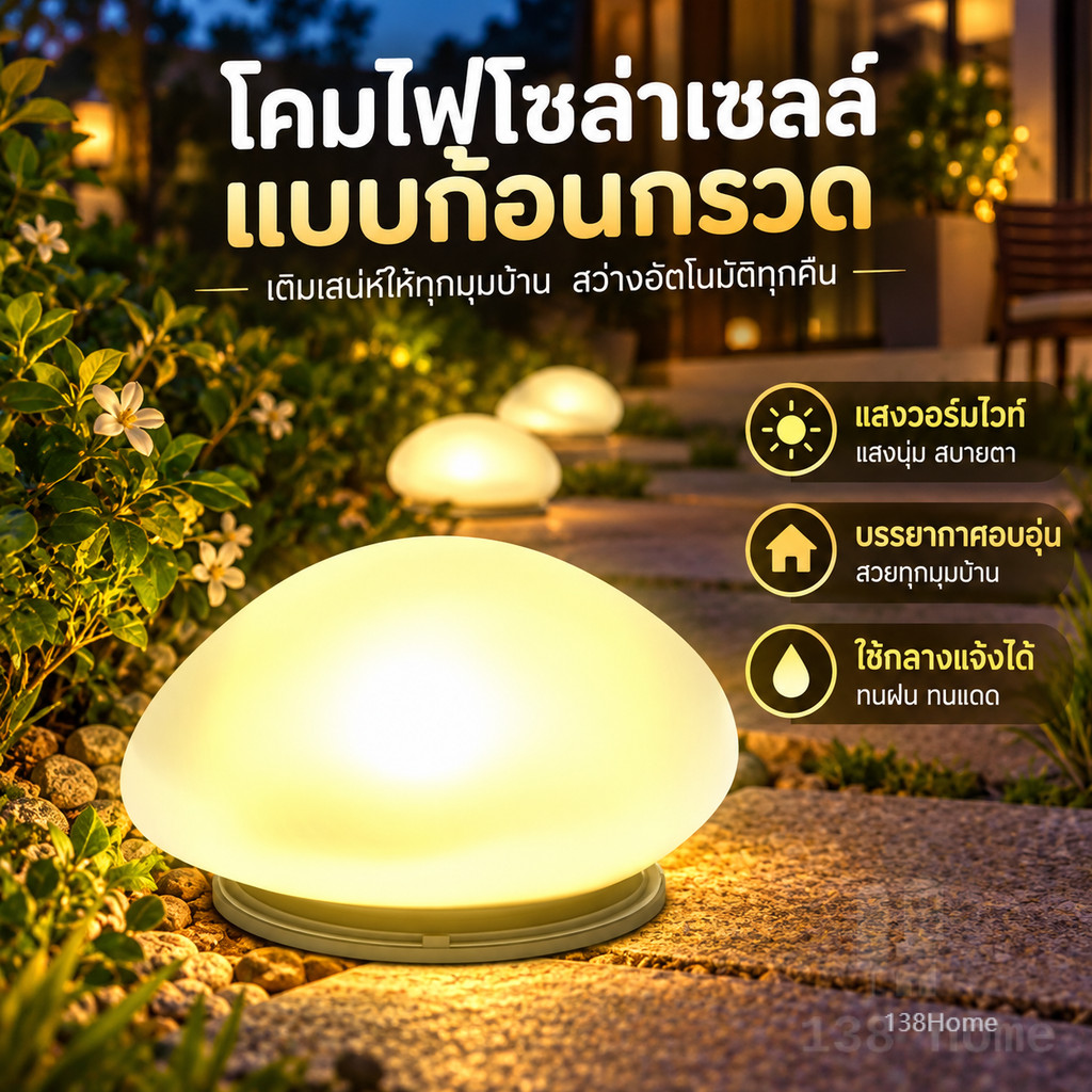 ไฟประดับสวน ไฟ Solar Stone Light ไฟหินเทียมโซล่าเซลล์  อัตโนมัติ กันน้ำ IP65 ไฟสวนพลังงานแสงอาทิตย์