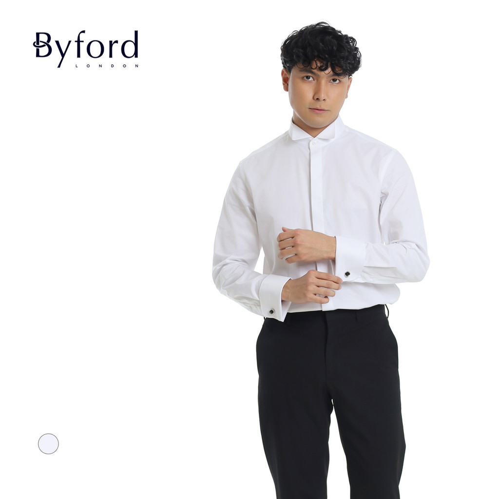 Byford Regular Fit CVC Plain Front Tuxedo Shirt - 3525101ก