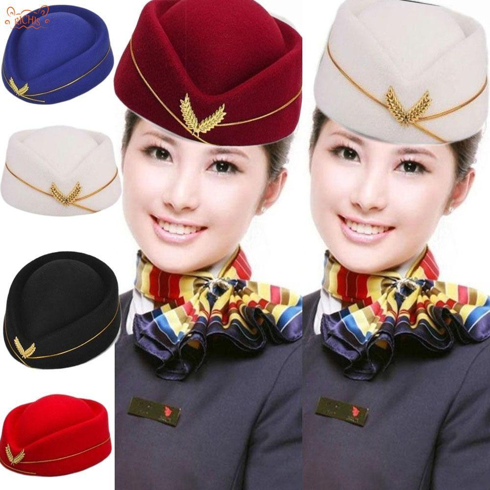 RICHIS Air Hostess หมวกประสิทธิภาพหมวกทํางานผู้หญิงเลดี้ปาร์ตี้หมวก
