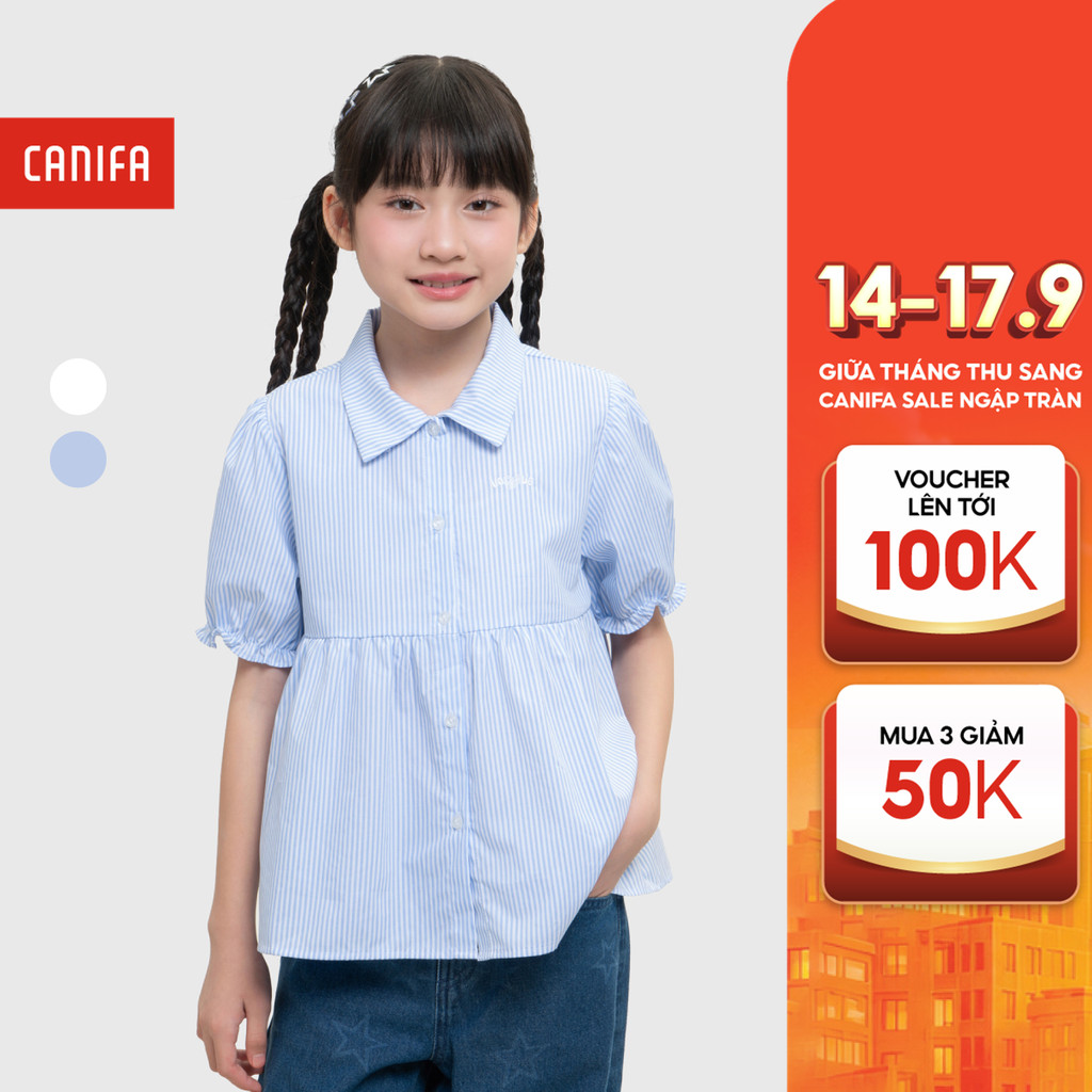 CANIFA เสื้อเชิ้ตเด็กผู้หญิง ทรง babydoll แขนกุด คอปกเปิดลง 1TH26S001