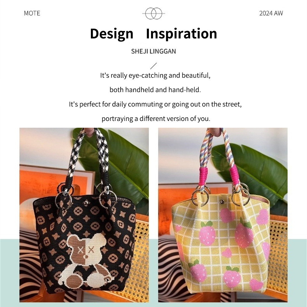 กระเป๋าถือ ผีเสื้อถักกระเป๋าผู้หญิงกระเป๋ ความจุขนาดใหญ่ ดีไซน์น่ารัก หัวเข็มขัดแม่เหล็ก น้ำหนักเบา - รูปที่ 6