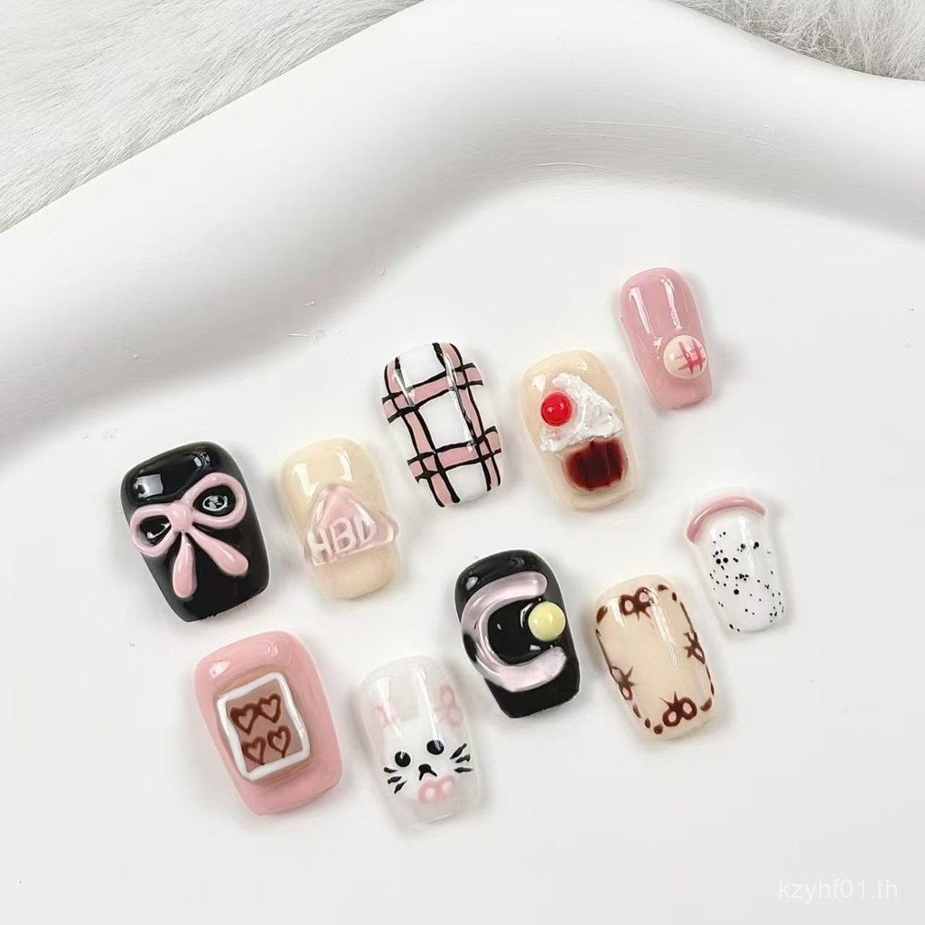 ราคาที่น่าตื่นตาตื่นใจฤดูใบไม้ผลิร้อนขายอินสไตล์โดปามีนสามมิติน่ารักการ์ตูนสวมใส่เล็บสั้นไวท์เทนนิ่ง