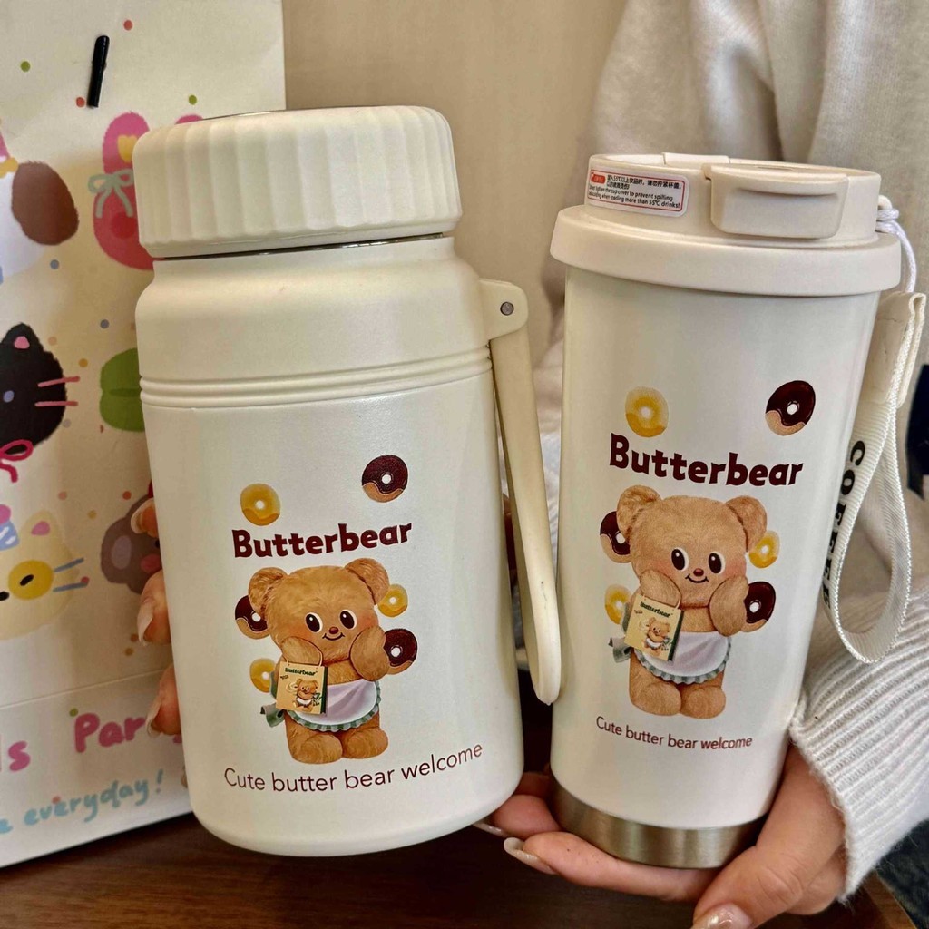 Butter Bear Coffee Cup ถ้วยน้ําแช่เย็น สแตนเลสคุณภาพสูง พกพาสะดวก ถ้วยเก็บความร้อน 500ml/1,000ml